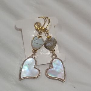Gold-Toned Iridescent Heart Drop Earrings